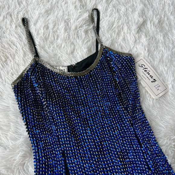 NWT Vintage Sténay 100% Silk Blue Gown Women's Blue and Grey Dress - Picture 3 of 8